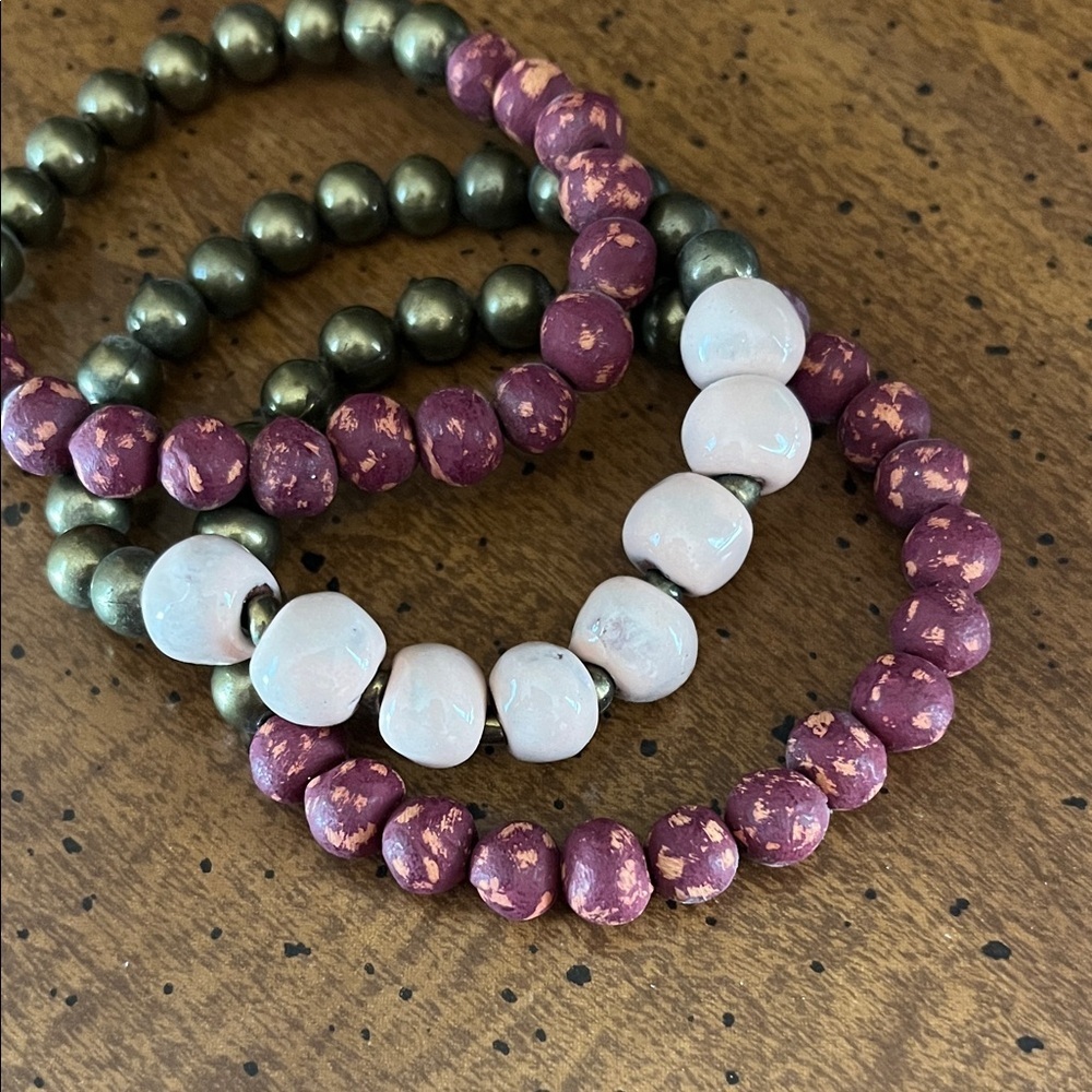 Elegant Trades of Hope Beaded Bracelet Set - Pink, White, and Burgundy. - Picture 2 of 2